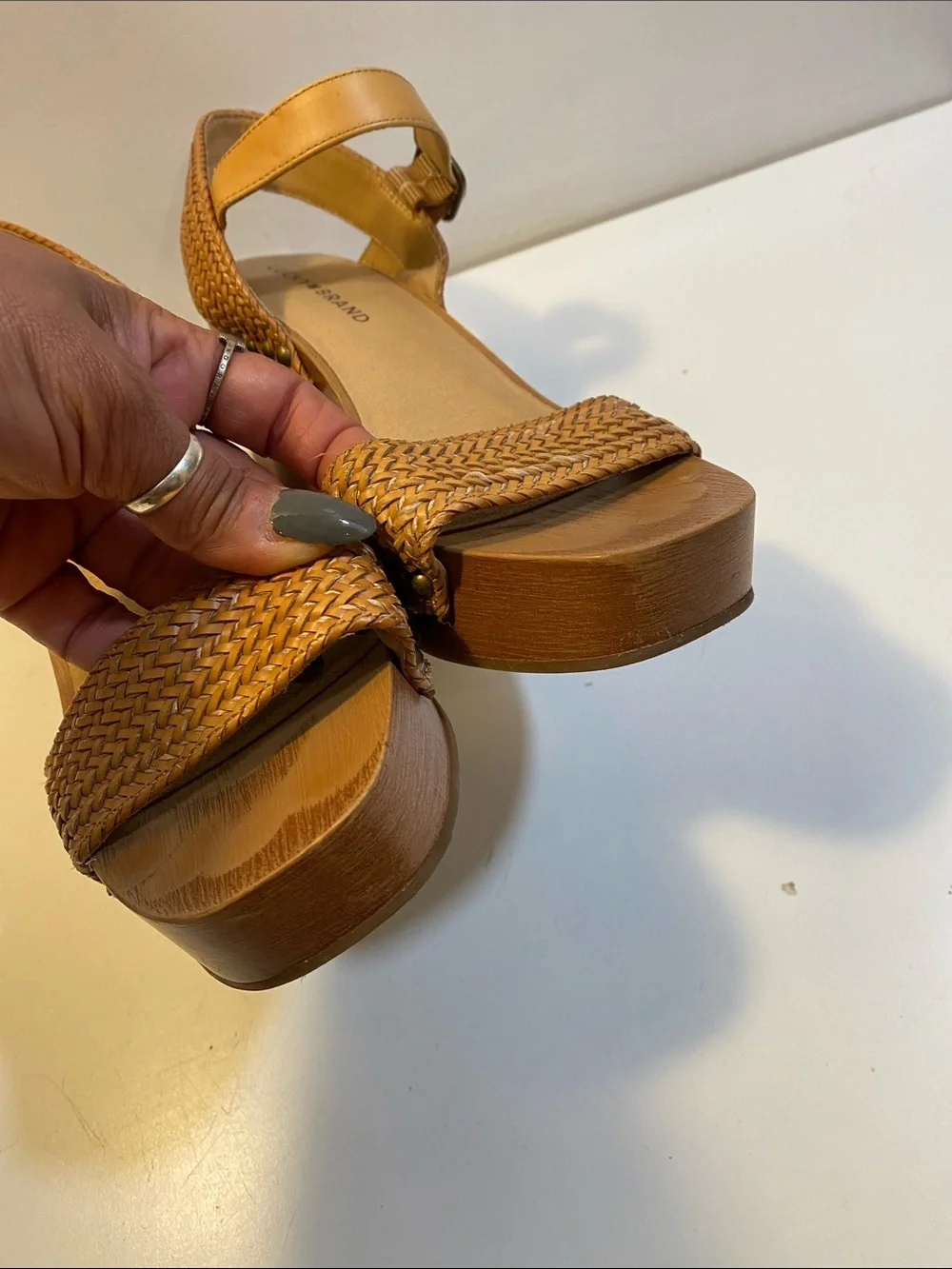 LUCKY BRAND LP ZYLER Platform Wedge Sandals - Tan Braided Strap Sz 8.5